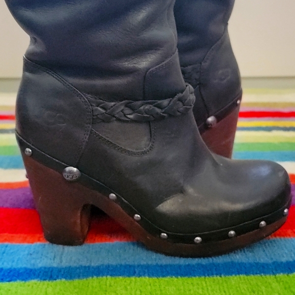 UGG SaVaNNa BLaCK LeaTHeR CloG BooTs SiZe 7 - Picture 7 of 9